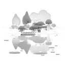 A race track circuit blending into a serene lake scene tattoo design idea