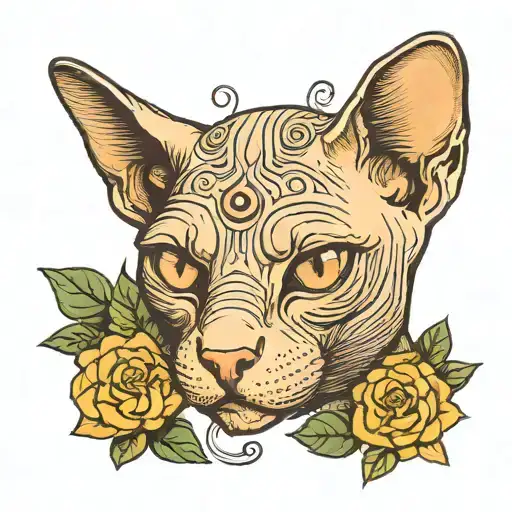 sphynx cat head with three eyes. tattoo design idea