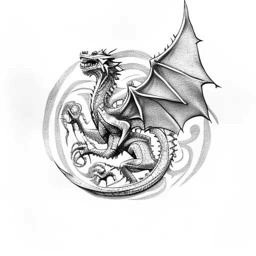 dragon of game of thrones spitting fire tattoo design idea