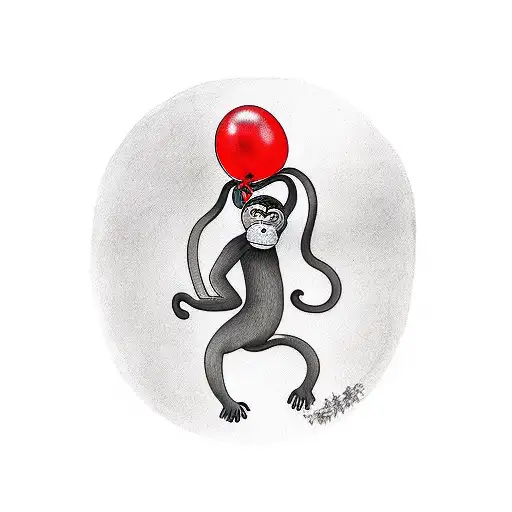 monkey holding 3 red balloons tattoo design idea