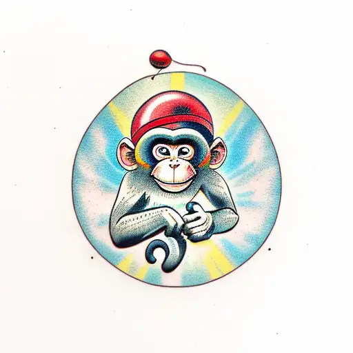monkey holding 3 red balloons tattoo design idea