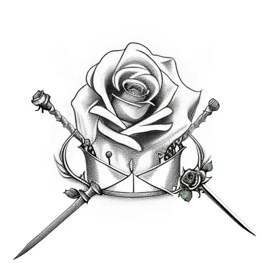 Sword with crown and roses tattoo design idea
