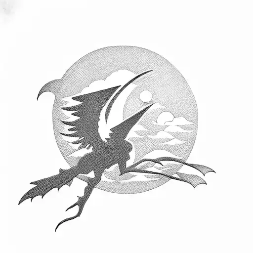 silhouette of a winged man infront of the moon tattoo design idea