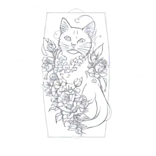 a cat and flowers tattoo design idea