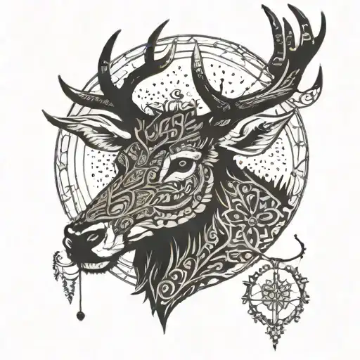 Hirsch mit lichterkette um sein Geweih  tattoo design idea