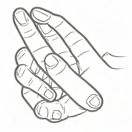 Front view of a hand, index and ring finger pointing downwards with the thumb at the back making an A tattoo design idea