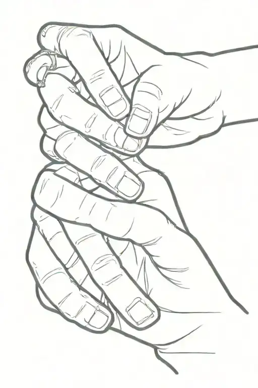 view on one hand, little and ring finger to a fist, index finger and ring finger showing down, thumb behind it to an A tattoo design idea