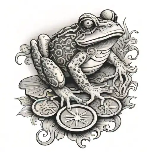 japanese temple, frog with coin, ox tattoo design idea
