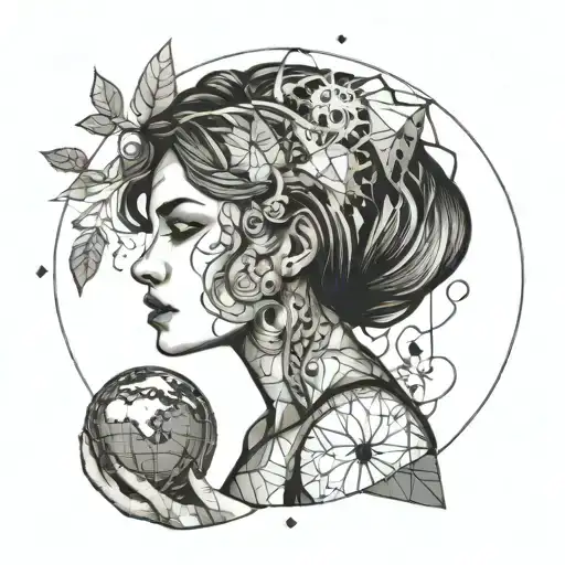 beautiful girl hugging  earth.She is mother of earth tattoo design idea