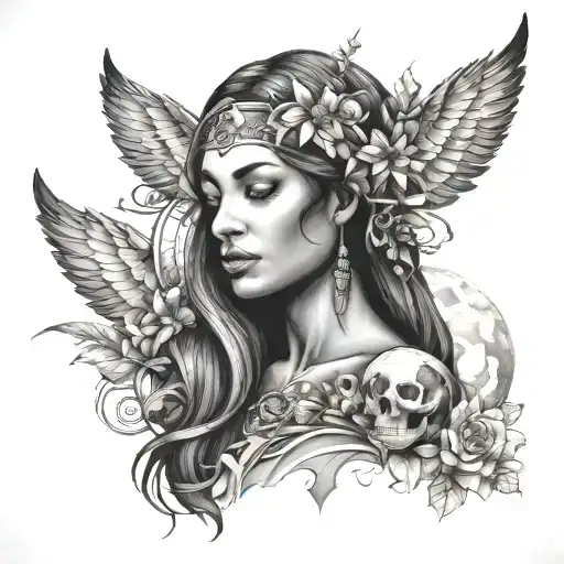 beautiful girl protecting earth.She is mother of earth tattoo design idea