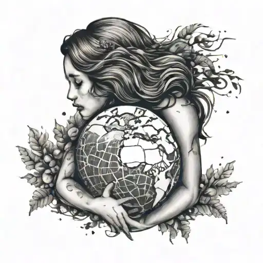 girl hugging earth.Exactly saying mother earth tattoo design idea