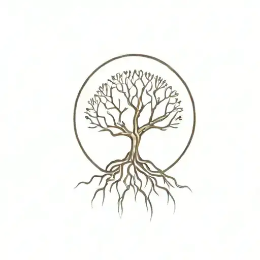 A minimalist tattoo of a tree with roots reaching deep into the ground, reflecting the resilience of a domestic violence survivor tattoo design idea