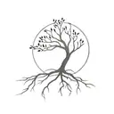 A minimalist tattoo of a tree with roots reaching deep into the ground, reflecting the resilience of a domestic violence survivor tattoo design idea