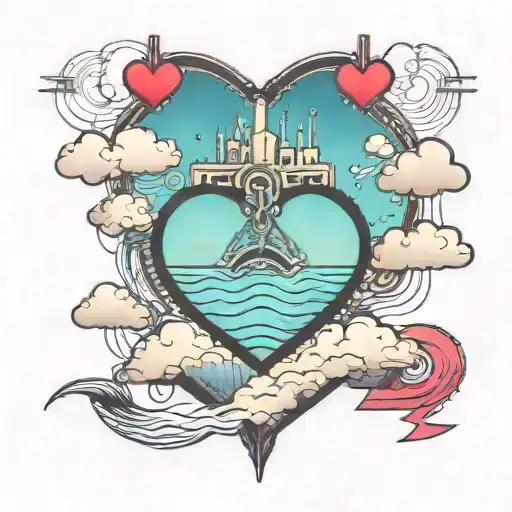 heart, lifeline along the edge, clouds, water tattoo design idea