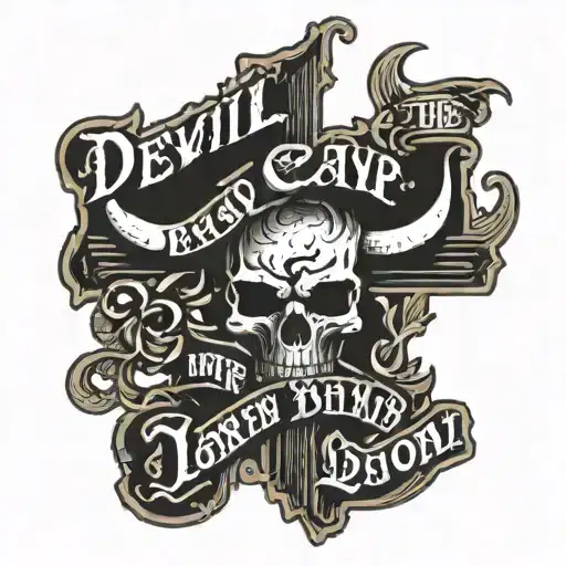 "the devil can scrap but the lord has won" in old style text western theme cross in feild below words tattoo design idea