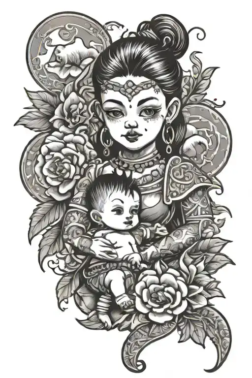 Vegueta with baby Trunks and teen Bra tattoo design idea