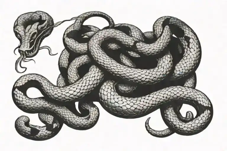 snake going dowm creation of Adam hands tattoo design idea
