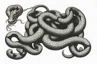 snake going dowm creation of Adam hands tattoo design idea