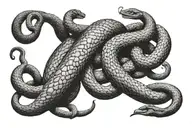 snake going dowm creation of Adam hands tattoo design idea