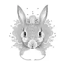 Create a blackwork tattoo featuring a solitary rabbit surrounded by intricate patterns inspired by Japanese anime art, symbolizing your love for being on your own. tattoo design idea