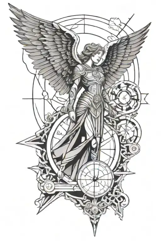 archangel, kairos script and a hourglass tattoo tattoo design idea