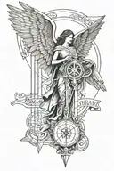 archangel, kairos script and a hourglass tattoo tattoo design idea