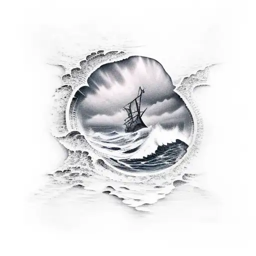 shipwreck, waves crashing, stormy  tattoo design idea