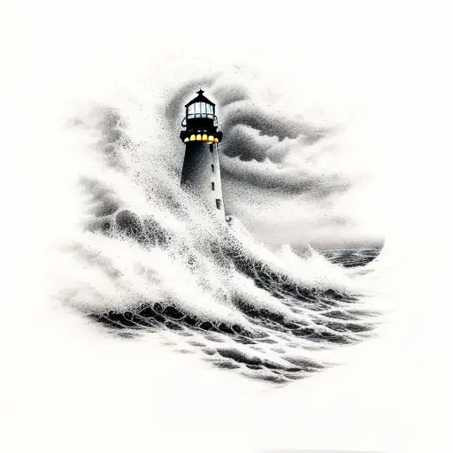 lighthouse, shipwreck, waves crashing, stormy  tattoo design idea