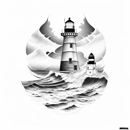 lighthouse, shipwreck, waves crashing, stormy  tattoo design idea
