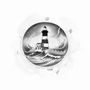 lighthouse, shipwreck, waves crashing, stormy  tattoo design idea