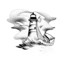 lighthouse, shipwreck, waves crashing, stormy  tattoo design idea