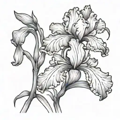 Iris flower with the name zikra in Japanese below the flower  tattoo design idea