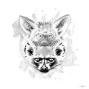 a mixture of hyena, cape cut porcupine, serval, bat eared fox, mongoose, swamp and colobus monkeys, and lemur tattoo design idea