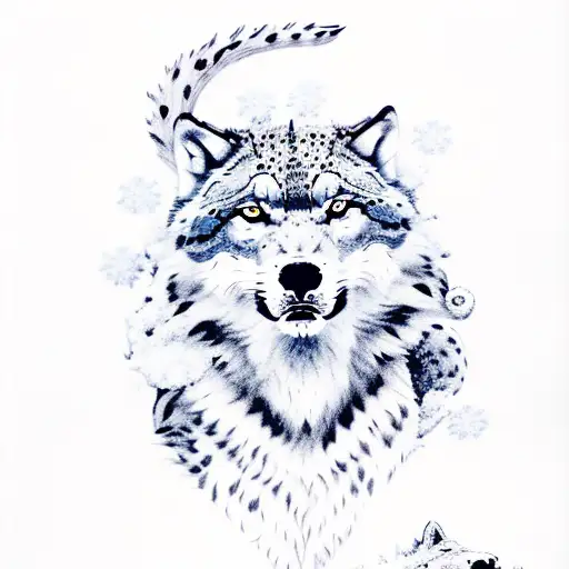 wolf and snow leopard side by side full b ody tattoo design idea