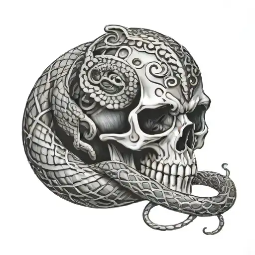 skull and snake wrapped tattoo design idea