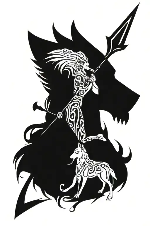 Nordic Valkyr valkyrie with wolf scull decorated tattoo design idea