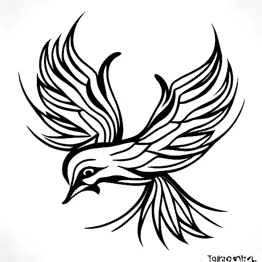 Axial symmetrical Phoenix with few lines  tattoo design idea