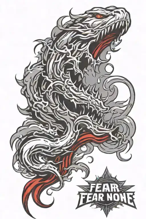 fear none clouds and red lightning tattoo design idea