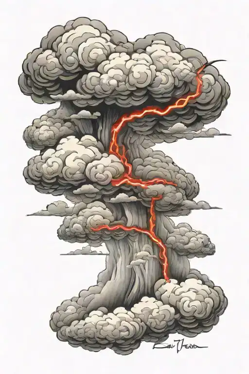 clouds with red lightning under them with the words fear none under the cloud  tattoo design idea