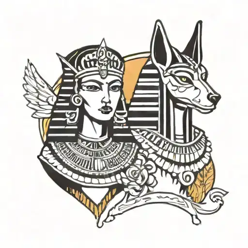cleopatra y anubis  tattoo design idea
