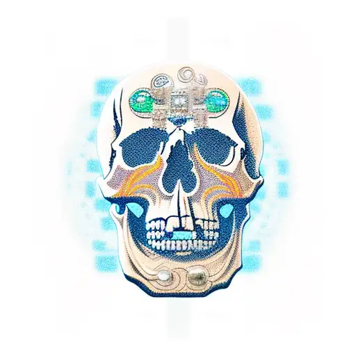 A skull made up of interconnected computer chips and wires tattoo design idea