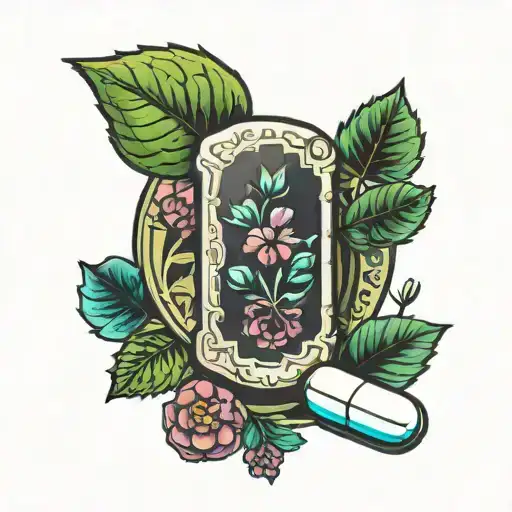 pharmacy tablets and pills with floral background tattoo design idea