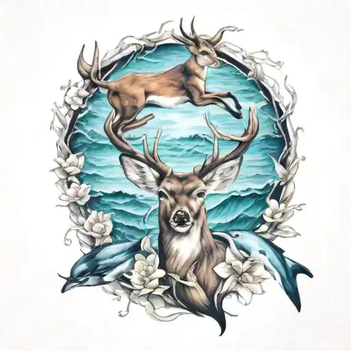 deer, black cat, and dolphin tattoo tattoo design idea