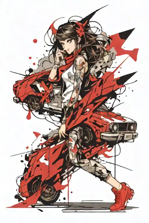 car anime girl tattoo design idea