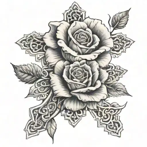 rose with blank cross made entirely of intricate tattoo design idea