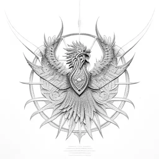 An intricate mechanical phoenix design inspired by engineering, with a subtle Netflix reference tattoo design idea