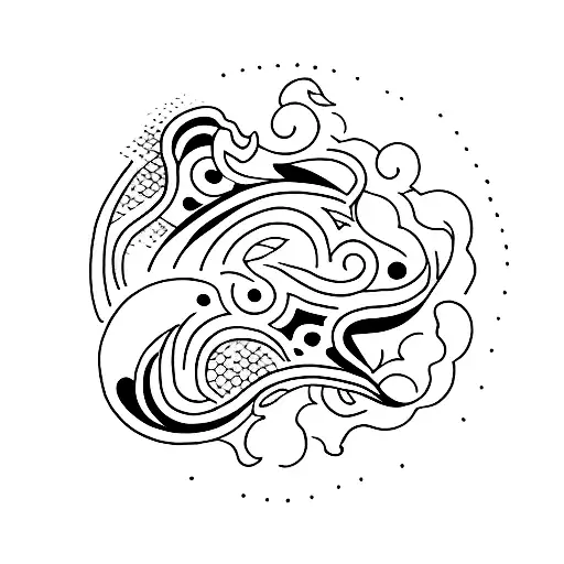 A creative minimalist tattoo of a kickboxing silhouette formed by fish swimming in a circular motion tattoo design idea