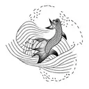 A creative minimalist tattoo of a kickboxing silhouette formed by fish swimming in a circular motion tattoo design idea