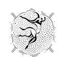 A creative minimalist tattoo of a kickboxing silhouette formed by fish swimming in a circular motion tattoo design idea