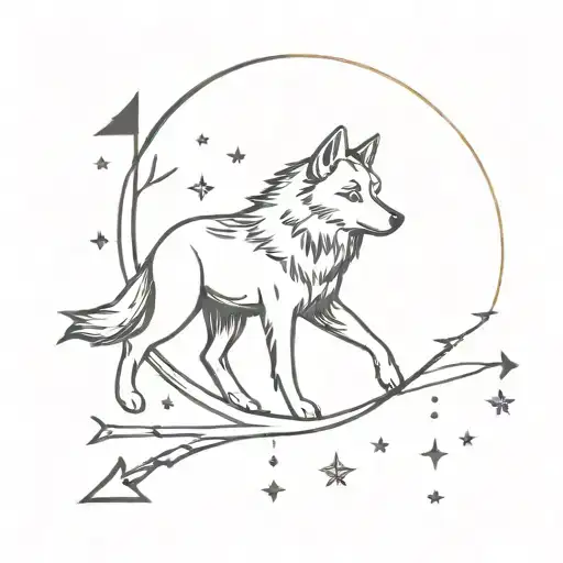 wolf and arrows with moon surrounded by stars tattoo design idea